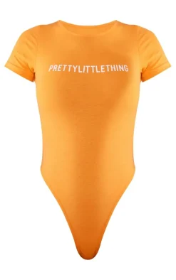 Discount PrettyLittleThing Logo Short Sleeve Bodysuit Bright Orange