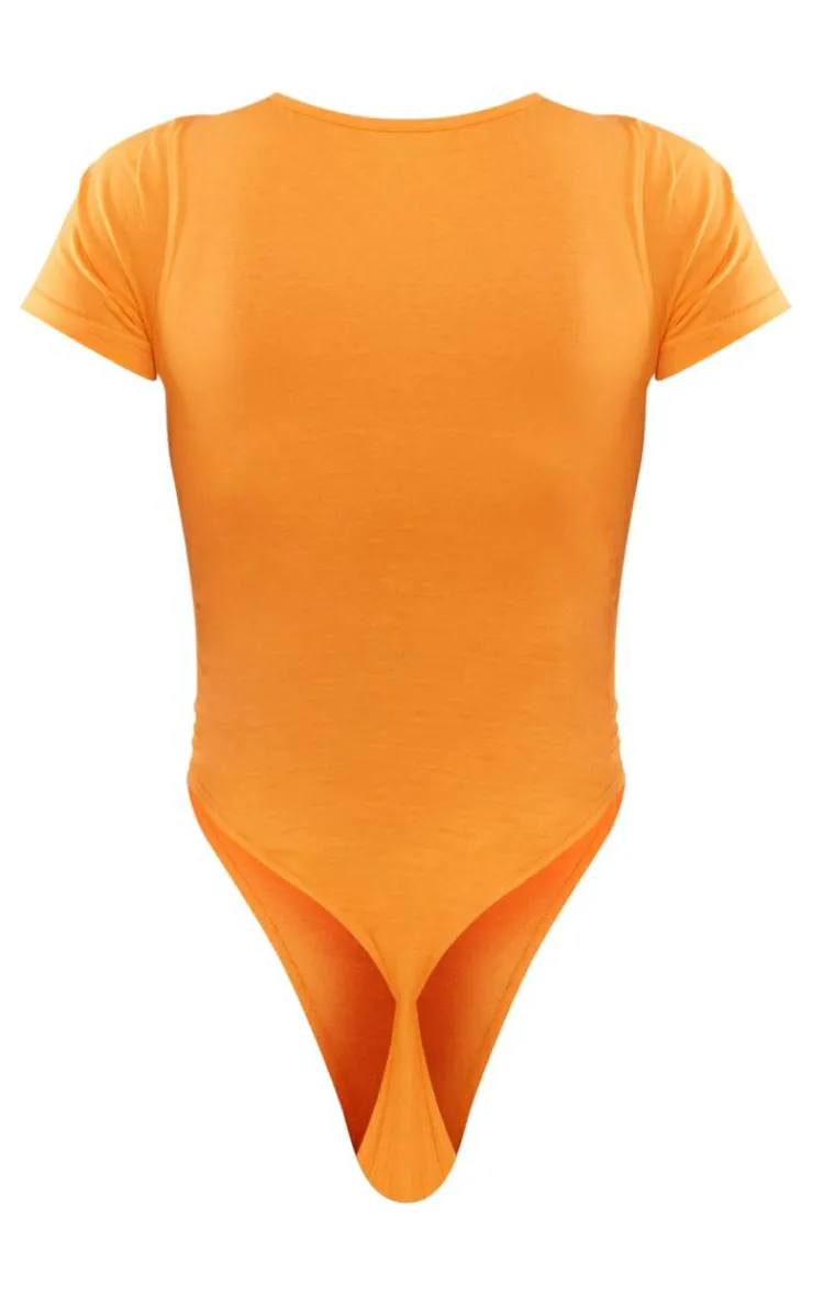 Discount PrettyLittleThing Logo Short Sleeve Bodysuit Bright Orange