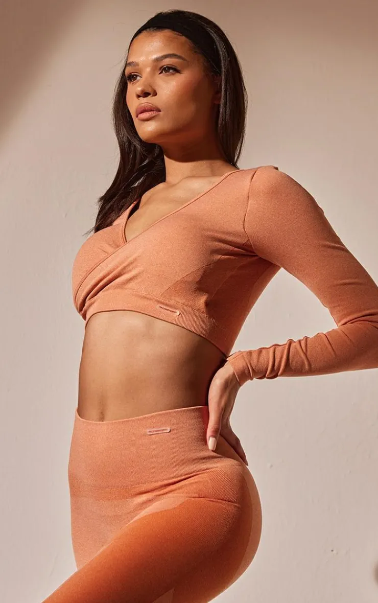 PrettyLittleThing Workout Tops*Sport Seamless Cross Front Long Sleeve Crop Top