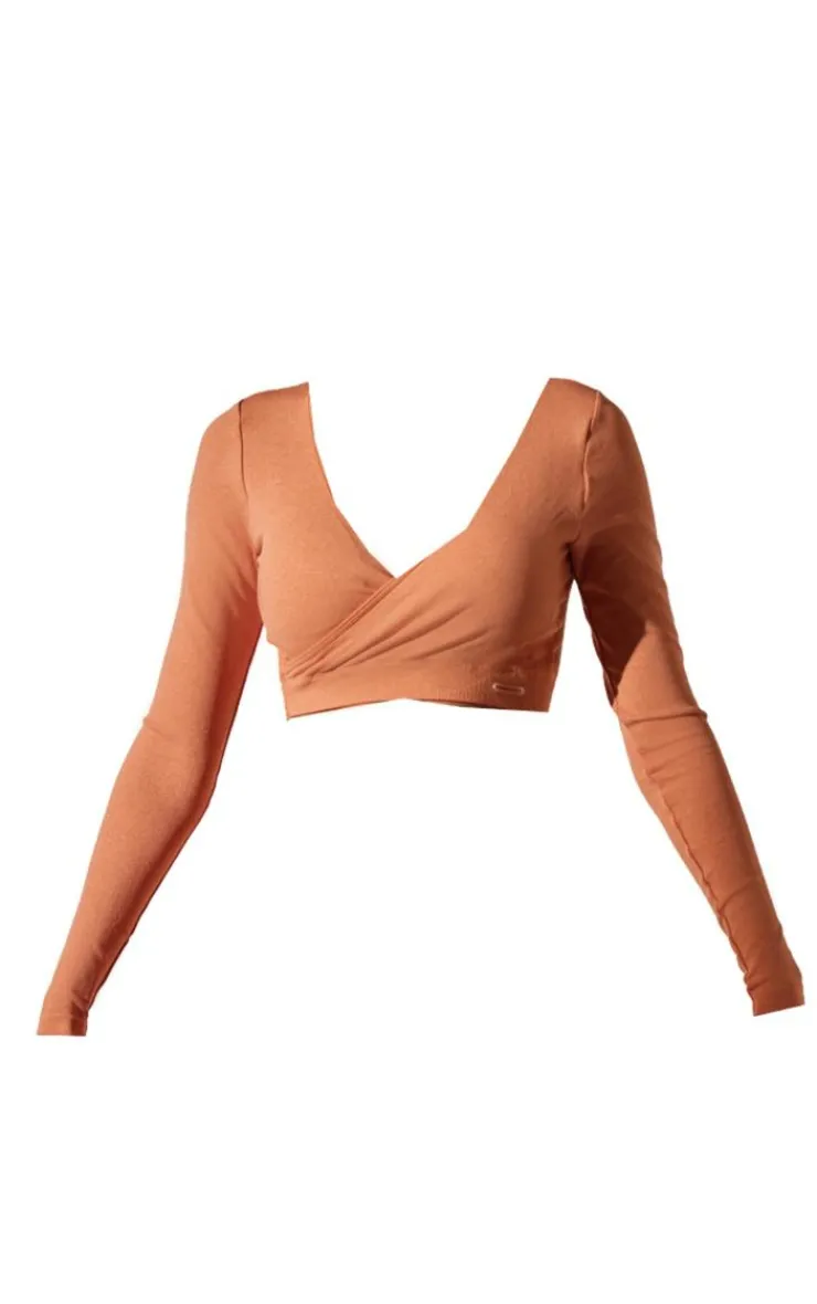 PrettyLittleThing Workout Tops*Sport Seamless Cross Front Long Sleeve Crop Top