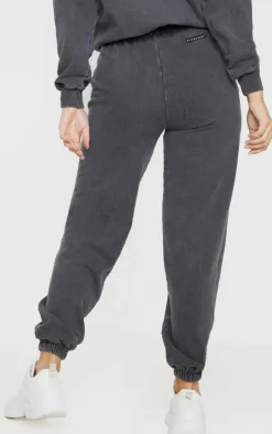 PRETTYLITTLETHING Charcoal Badge Detail Sport Sweatpants