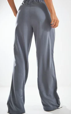 PRETTYLITTLETHING Charcoal Embroidered Wide Leg Sweatpants