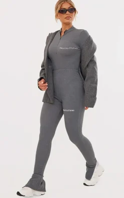 Sale PrettyLittleThing Rib Split Hem Leggings Charcoal