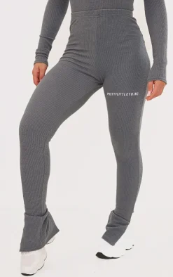 Sale PrettyLittleThing Rib Split Hem Leggings Charcoal