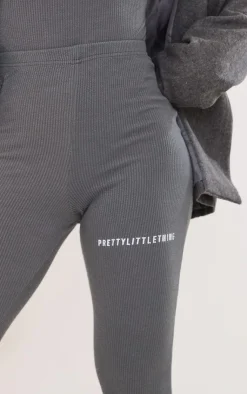 Sale PrettyLittleThing Rib Split Hem Leggings Charcoal