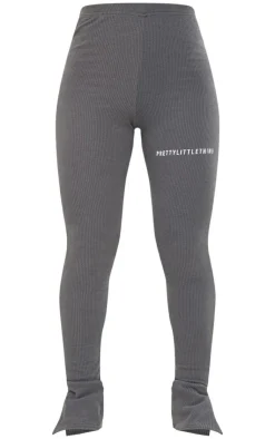 Sale PrettyLittleThing Rib Split Hem Leggings Charcoal