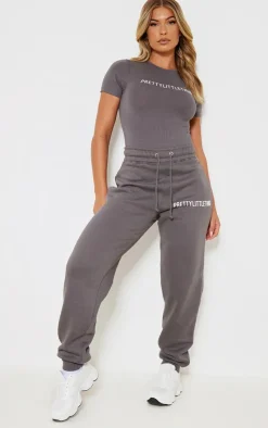 Outlet PrettyLittleThing Cuffed High Waisted Cuffed Sweatpants Charcoal