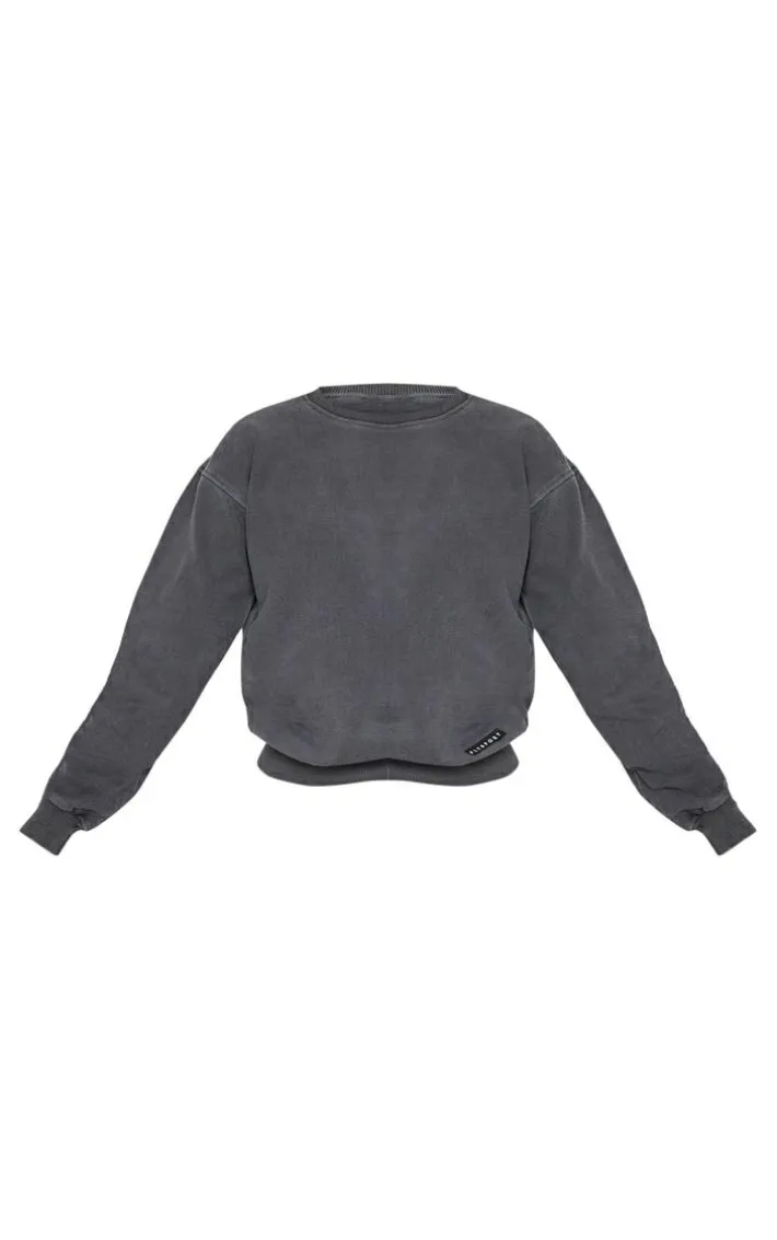 PRETTYLITTLETHING Charcoal Badge Detail Sports Sweatshirt