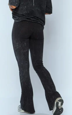 New PrettyLittleThing Print Washed High Waist Flared Pants Charcoal