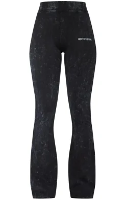 New PrettyLittleThing Print Washed High Waist Flared Pants Charcoal