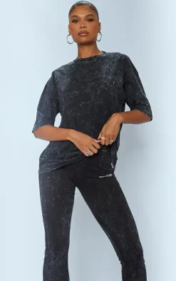 PrettyLittleThing Print Washed Oversized T-shirt Charcoal