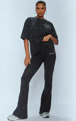 PrettyLittleThing Print Washed Oversized T-shirt Charcoal