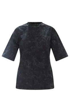 PrettyLittleThing Print Washed Oversized T-shirt Charcoal