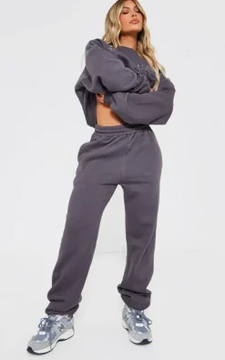 Discount PrettyLittleThing Embroidered Oversized Cuffed Sweatpants Charcoal