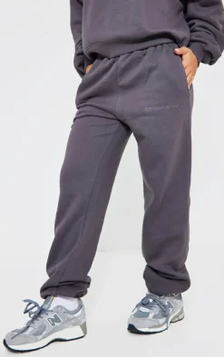 Discount PrettyLittleThing Embroidered Oversized Cuffed Sweatpants Charcoal