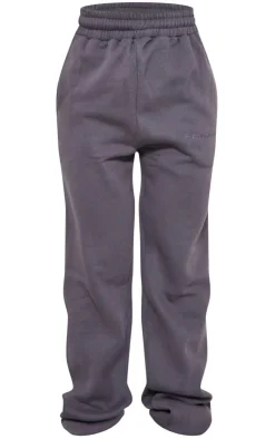 Discount PrettyLittleThing Embroidered Oversized Cuffed Sweatpants Charcoal