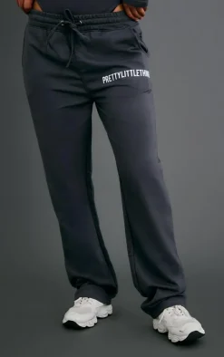 PrettyLittleThing Logo Print Straight Leg Sweatpants Charcoal