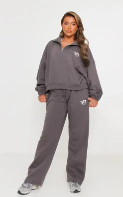 PrettyLittleThing Grey Sweatsuits*Logo Embroidered Half Zip Sweatshirt