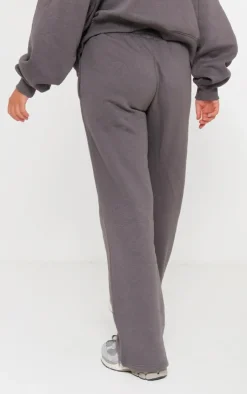 Online PrettyLittleThing Logo Embroidered Wide Leg Sweatpants Charcoal