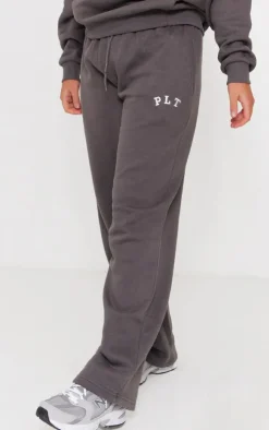 Sale PrettyLittleThing Logo Oversized Wide Leg Sweatpants Charcoal