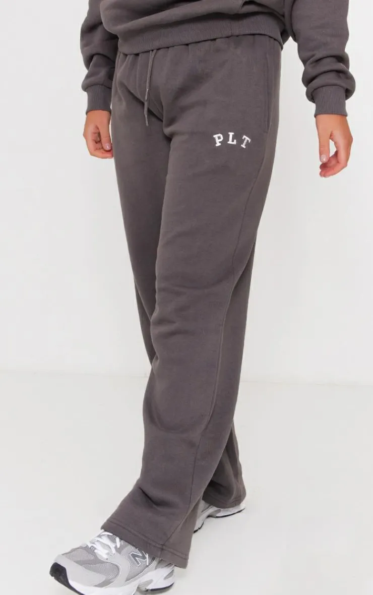 Sale PrettyLittleThing Logo Oversized Wide Leg Sweatpants Charcoal