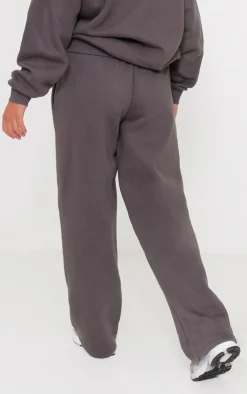Sale PrettyLittleThing Logo Oversized Wide Leg Sweatpants Charcoal