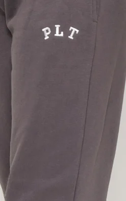 Sale PrettyLittleThing Logo Oversized Wide Leg Sweatpants Charcoal