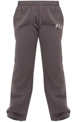 Sale PrettyLittleThing Logo Oversized Wide Leg Sweatpants Charcoal