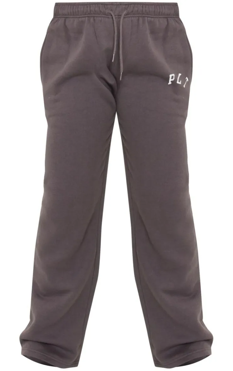 Sale PrettyLittleThing Logo Oversized Wide Leg Sweatpants Charcoal