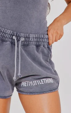 New PrettyLittleThing Wash High Waisted Runner Shorts Charcoal