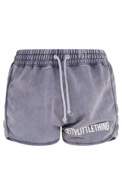 New PrettyLittleThing Wash High Waisted Runner Shorts Charcoal
