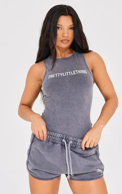 Outlet PrettyLittleThing Wash Racer Bodysuit Charcoal