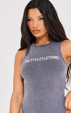 Outlet PrettyLittleThing Wash Racer Bodysuit Charcoal
