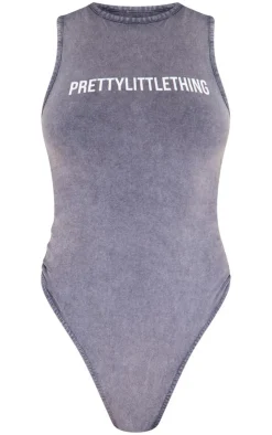 Outlet PrettyLittleThing Wash Racer Bodysuit Charcoal