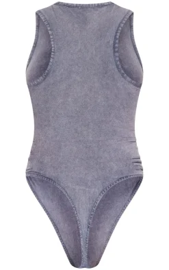 Outlet PrettyLittleThing Wash Racer Bodysuit Charcoal