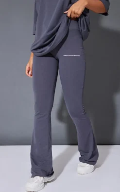 Discount PrettyLittleThing Printed Flared Pants Charcoal