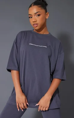 Outlet PrettyLittleThing Printed Oversized T-shirt Charcoal