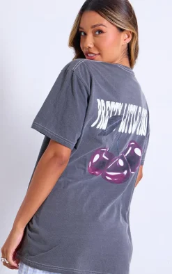 PrettyLittleThing T-Shirts*Glossy Cherry Graphic Oversized T Shirt