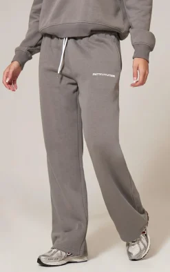 Discount PrettyLittleThing Contrast Print Wide Leg Sweatpants Charcoal