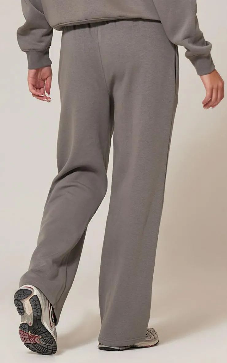 Discount PrettyLittleThing Contrast Print Wide Leg Sweatpants Charcoal