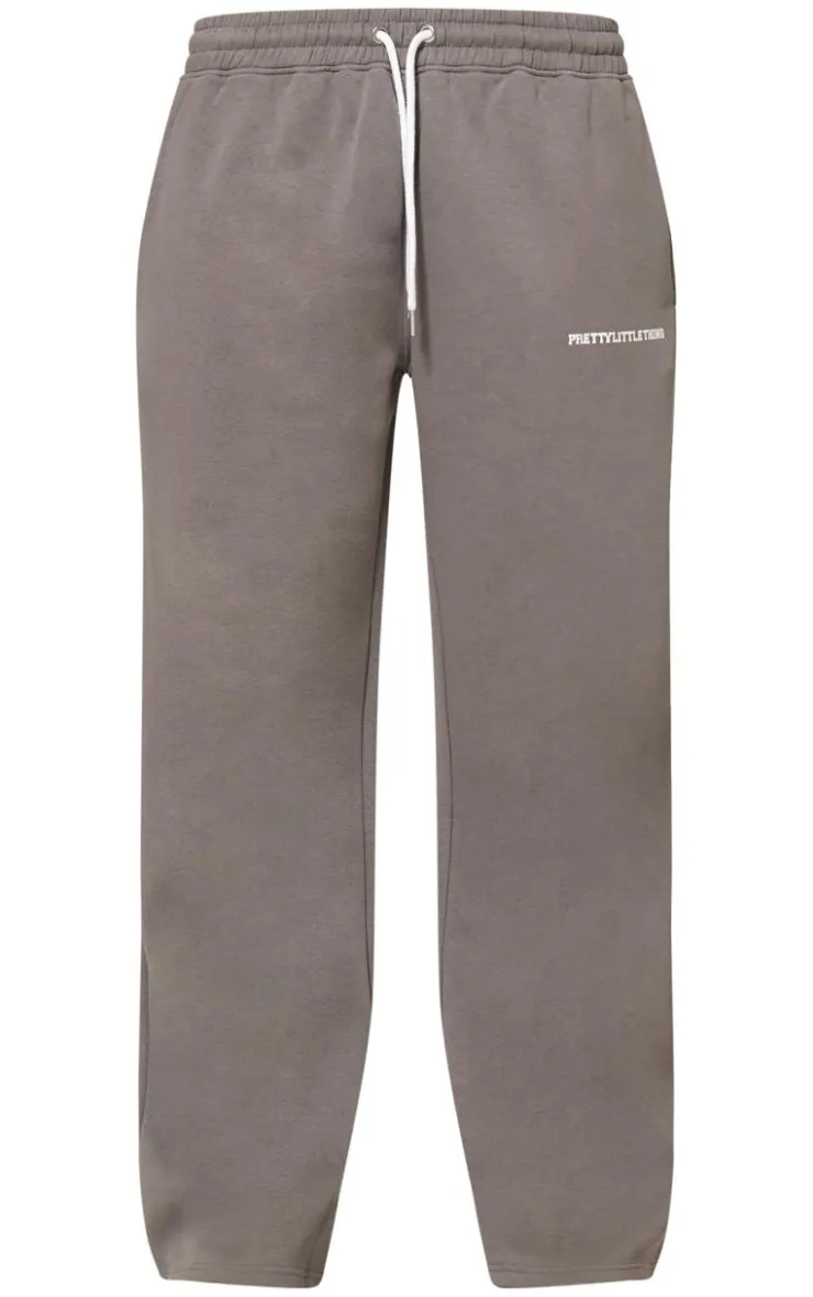 Discount PrettyLittleThing Contrast Print Wide Leg Sweatpants Charcoal