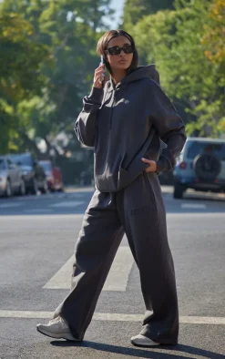 Hot PrettyLittleThing Premium Embossed Oversized Hoodie Charcoal