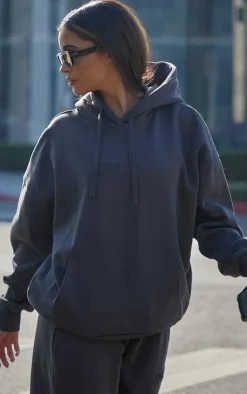 Hot PrettyLittleThing Premium Embossed Oversized Hoodie Charcoal