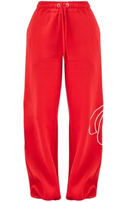 Clearance PrettyLittleThing Logo Embroidered Straight Leg Sweatpants Cherry Red