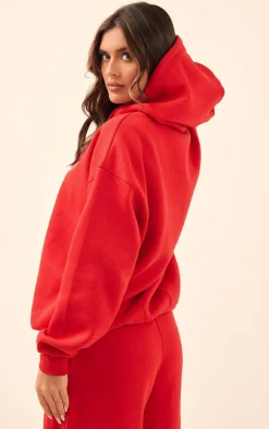 Online PrettyLittleThing Logo Embroidered Oversized Hoodie Cherry Red