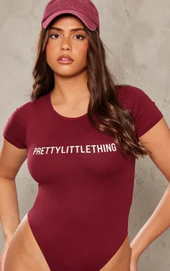 Outlet PrettyLittleThing Logo Short Sleeved Bodysuit Cherry Red