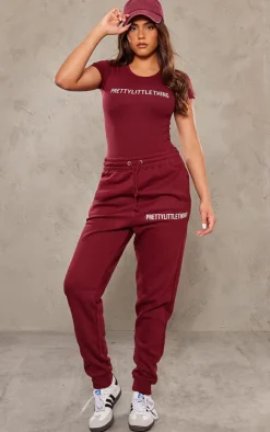 Outlet PrettyLittleThing Logo Short Sleeved Bodysuit Cherry Red