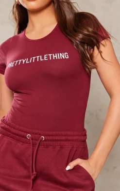 Outlet PrettyLittleThing Logo Short Sleeved Bodysuit Cherry Red