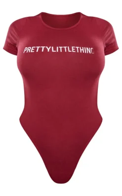 Outlet PrettyLittleThing Logo Short Sleeved Bodysuit Cherry Red