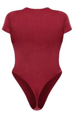 Outlet PrettyLittleThing Logo Short Sleeved Bodysuit Cherry Red